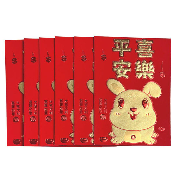Peace and Joy Rabbit Red Envelopes with Gold Foil (6 pack)