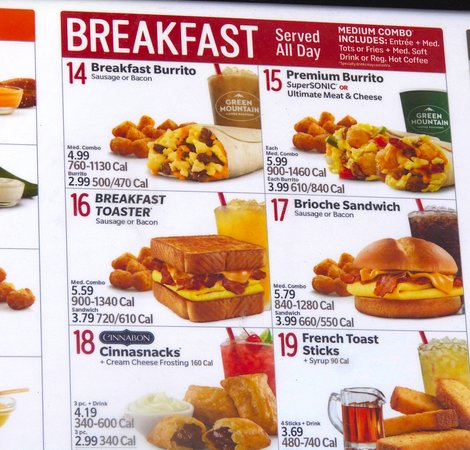 Sonic Breakfast Menu